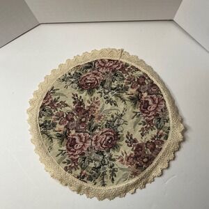 Round Floral Tapestry Table Mat Doily Lace Trim Decorative‎ Accent